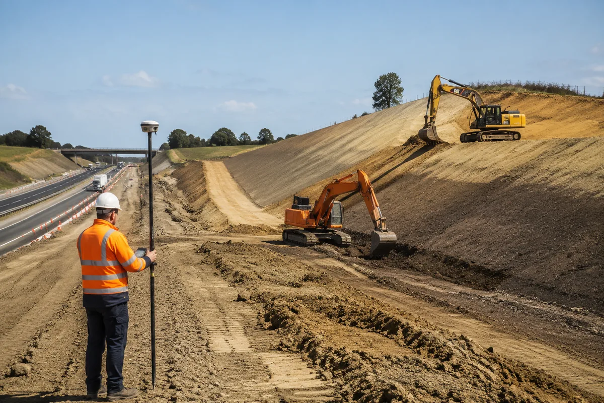 Excavator machine guidance earthwork grading on construction site