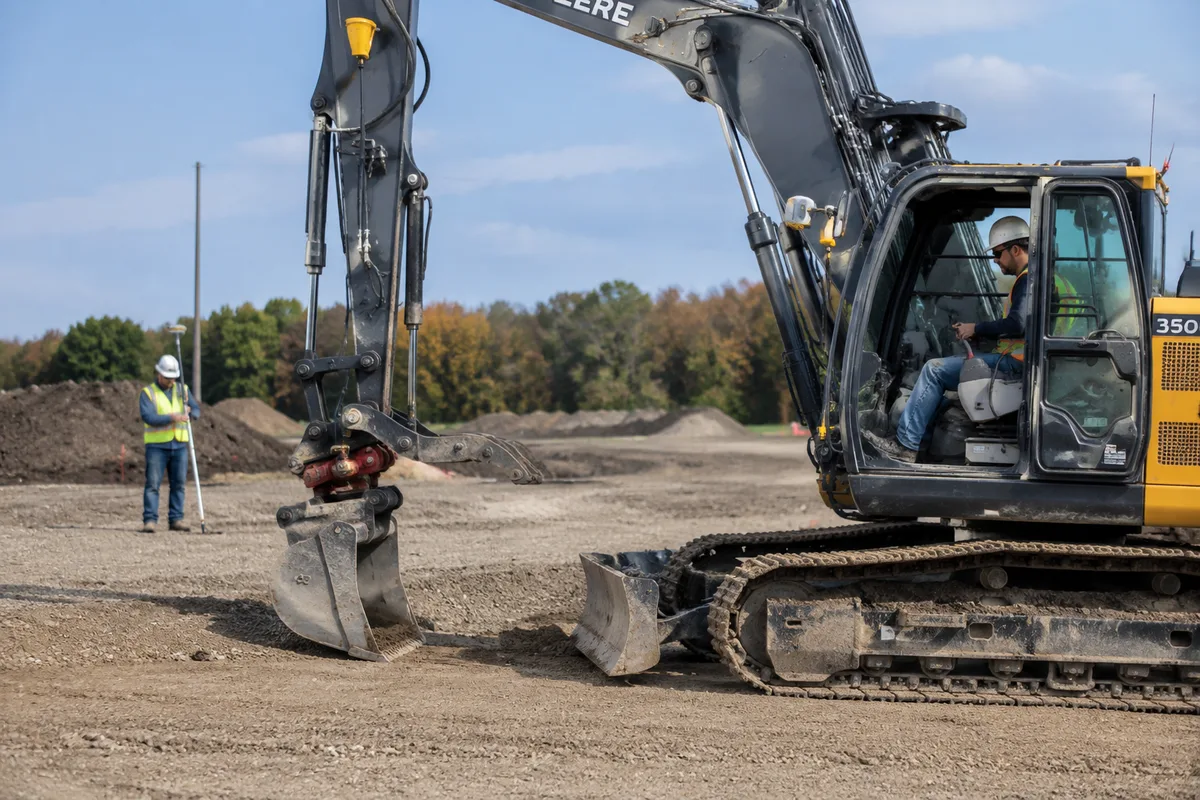 Excavator final grade verified with wireless guidance kit